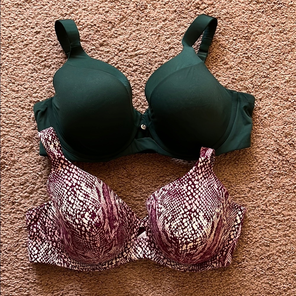 2 38DD Ambrielle Green and Purple Bras with Underwire Support